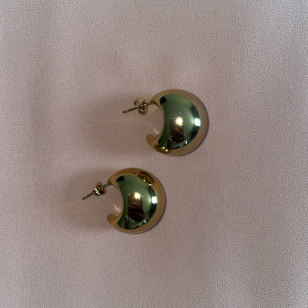 Gold Chunky Dome Hoop Earrings - Picture 8 of 10